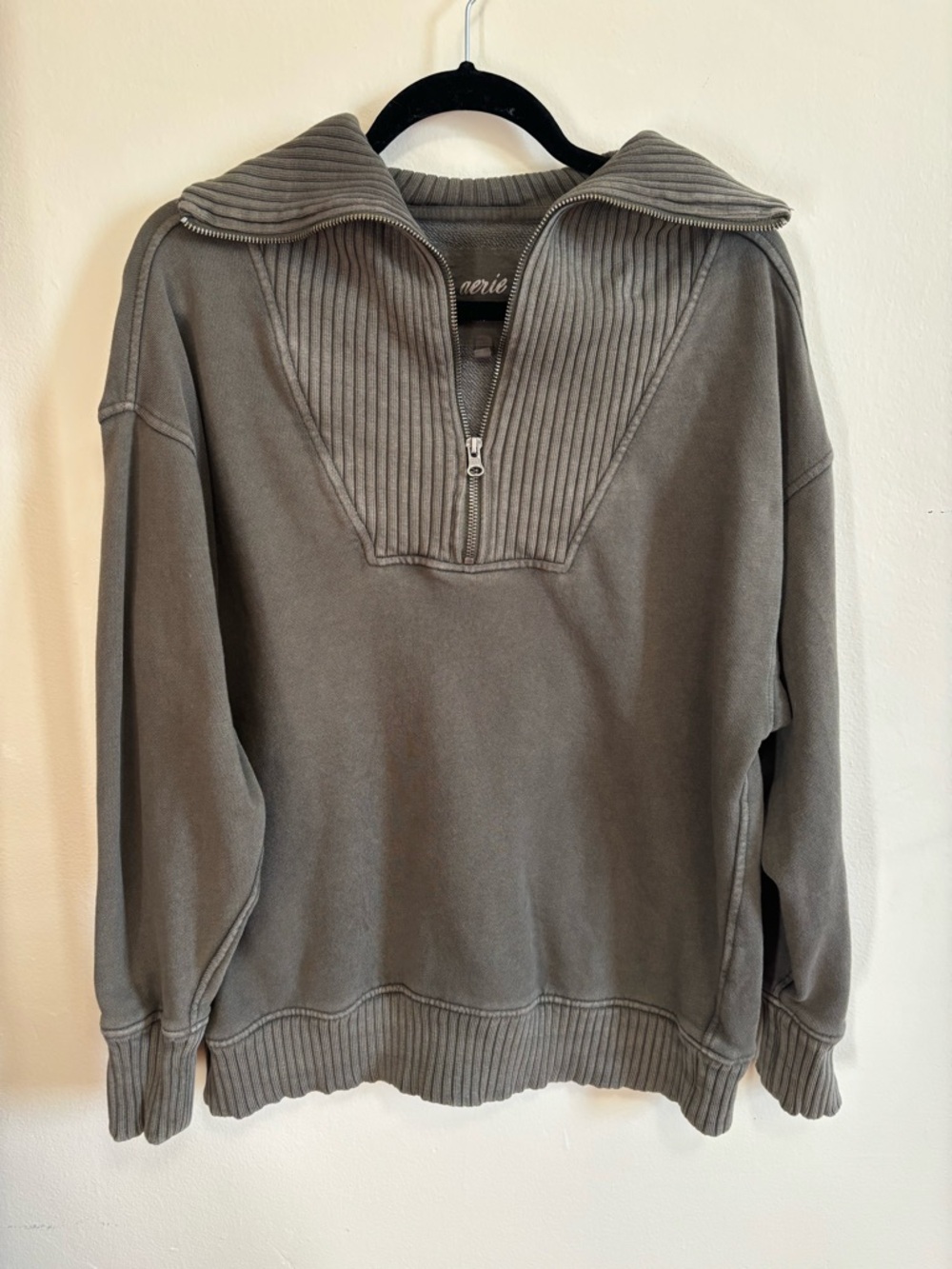 Aerie Olive Green Sun's Out Quarter Zip Sweatshirt Size XS - Picture 4 of 6